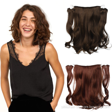 Silky Women 18Inch Blonde Brown Soft Wavy 9 Clips Piece Invisible Wire Three Hairpieces Fish Line Synthetic Hair Extensions